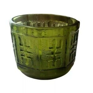 Vintage Depression Glass Aztec 8-Sided Green Bowl Heavy Candy Dish MCM